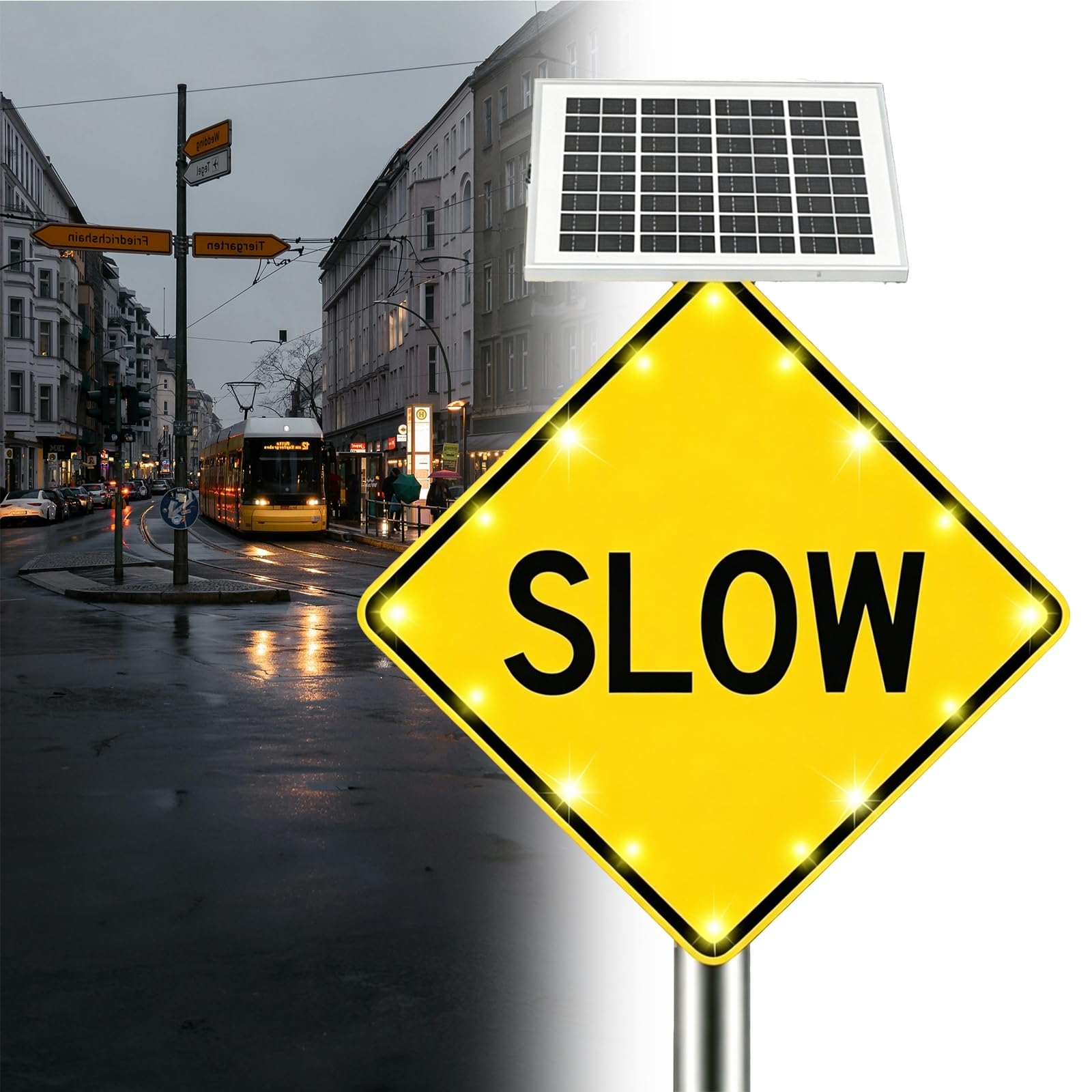 Solar-Powered Parking Sign, Solar Powered LED Blinking Street Sign, IP65 Waterproof, with a Flashing Indicator Light, for Older Residential Communities