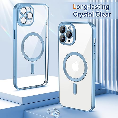 Miniatura 2 de Hython Funda magnética transparente para iPhone 11 Pro Max con protector de lente de cámara compatible con MagSafe borde chapado delgada y suave,