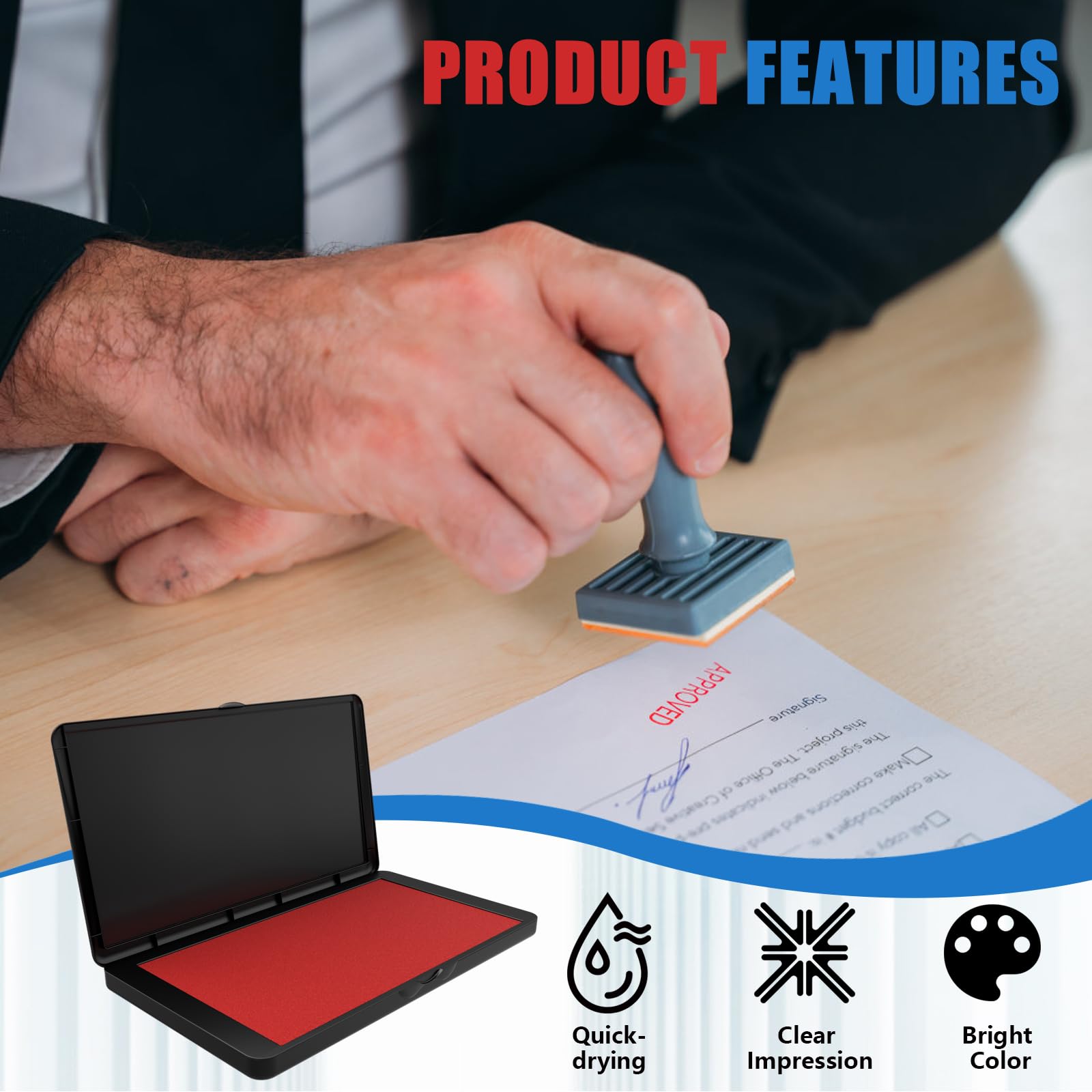 Almohadilla de sello roja grande, almohadilla de tinta de goma de alta calidad para oficina y hogar | Almohadilla de fieltro de alta calidad, compatible con sello de goma, para oficina, hogar, escuela, manualidades