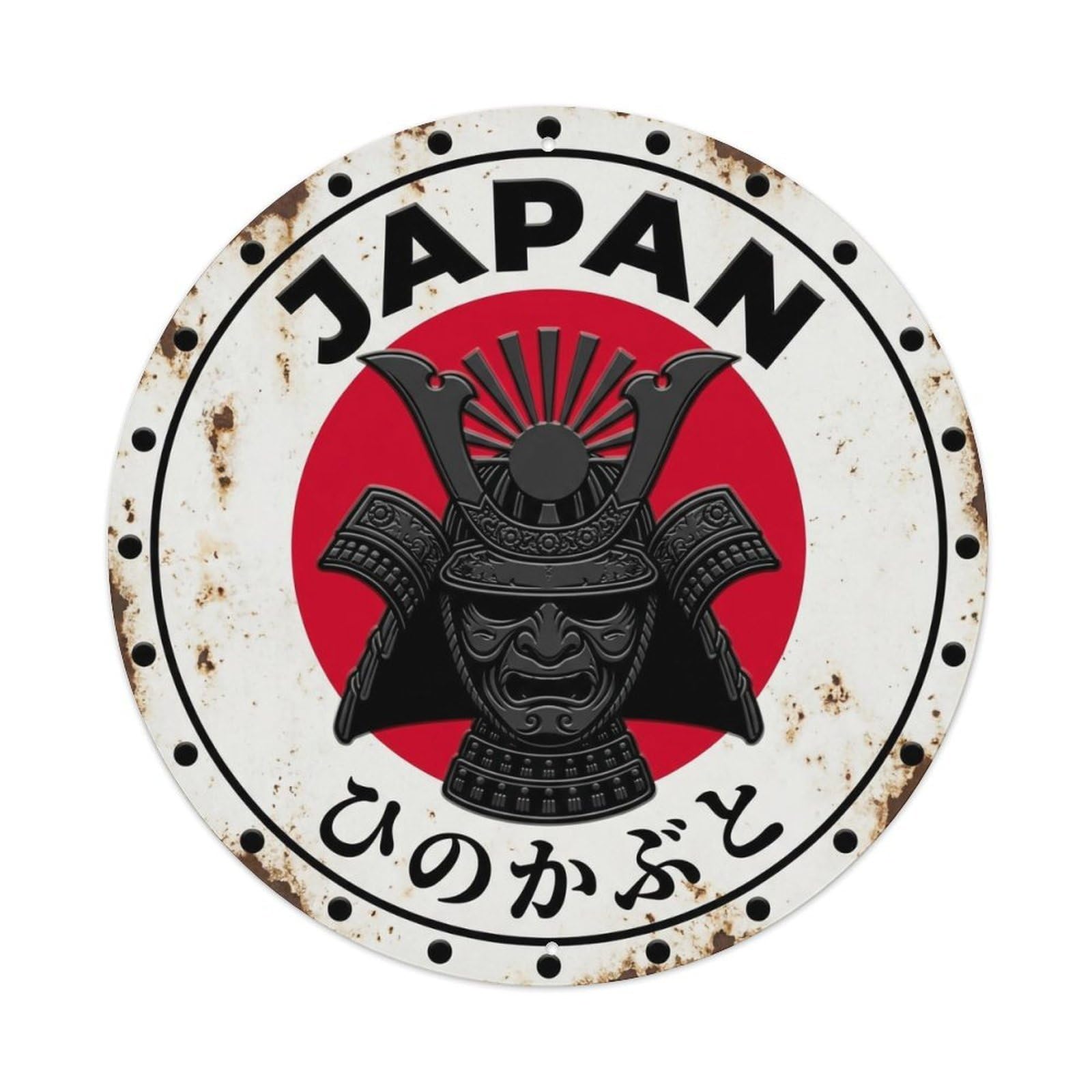 Sun Helmet Japan Warrior Armor Rustic Metal Tin Sign