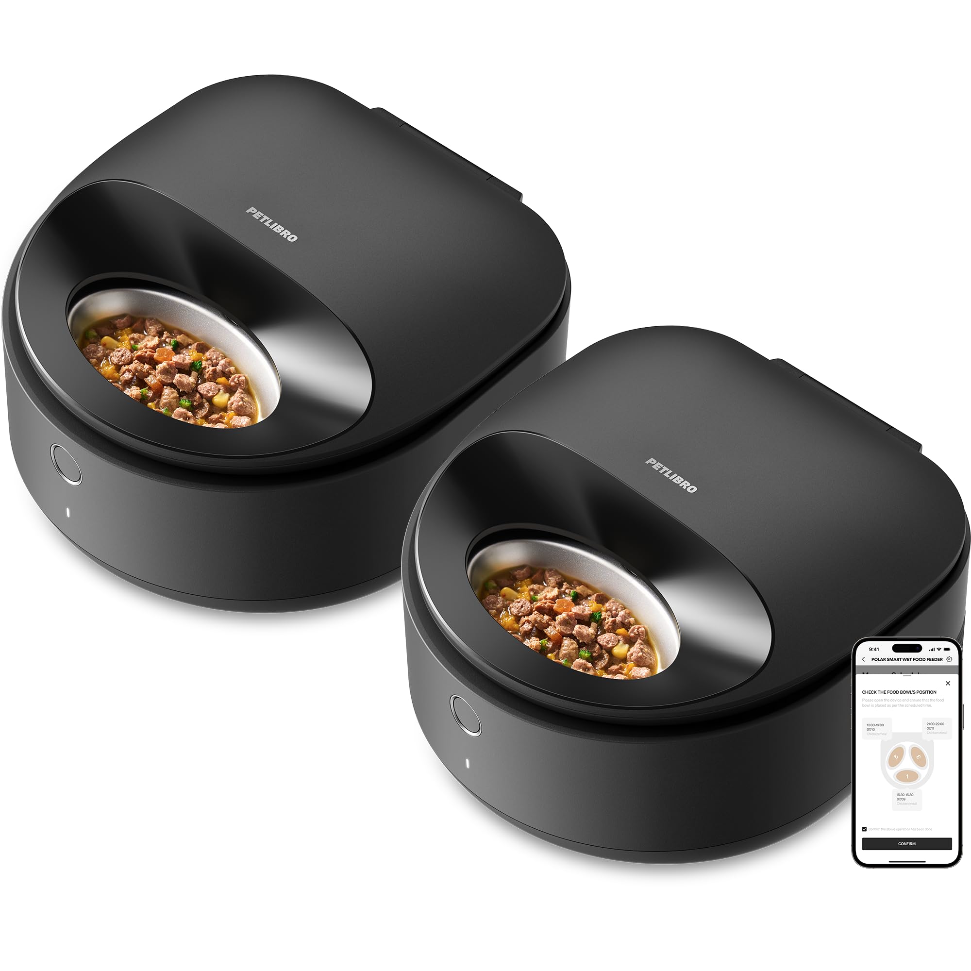 PETLIBRO Automatic Cat Feeder Wet Food with Stainless Steel Bowl 2 Packs, Refrigerated Auto Cat Feeder with Semiconductor Cooling, 3 Fresh Meals, App-Controlled Pet Food Dispenser, Easy to Clean