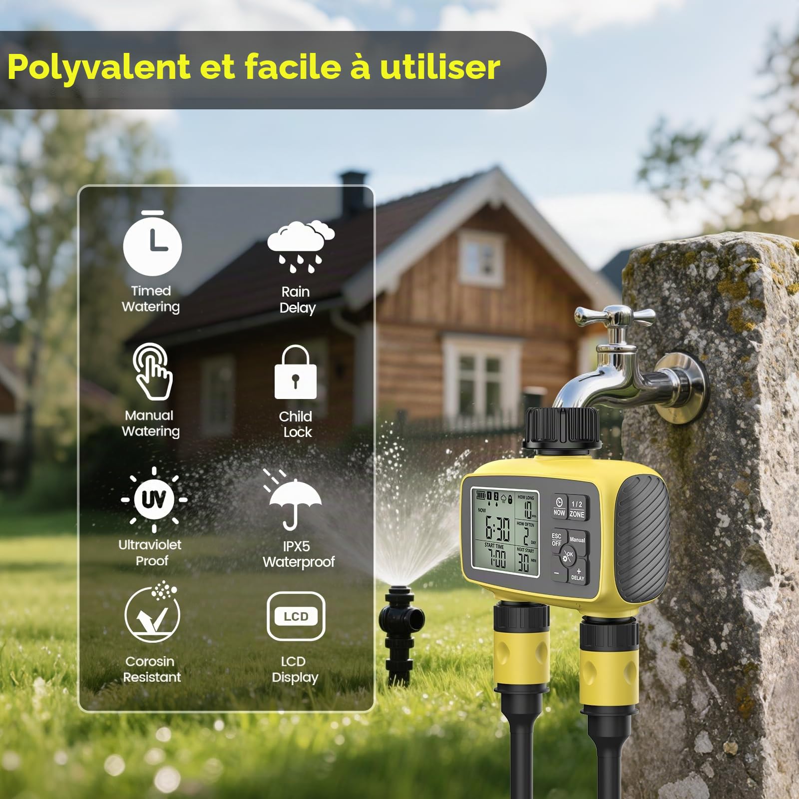 Minuteur D'arrosage de Jardin - Système D'arrosage Automatique à 2 Sorties | Minuteur D'arrosage, Arroseur de Jardin, Kit D'irrigation, Dispositifs D'arrosage, Arrosage Des Plantes Pendant Les Fêtes