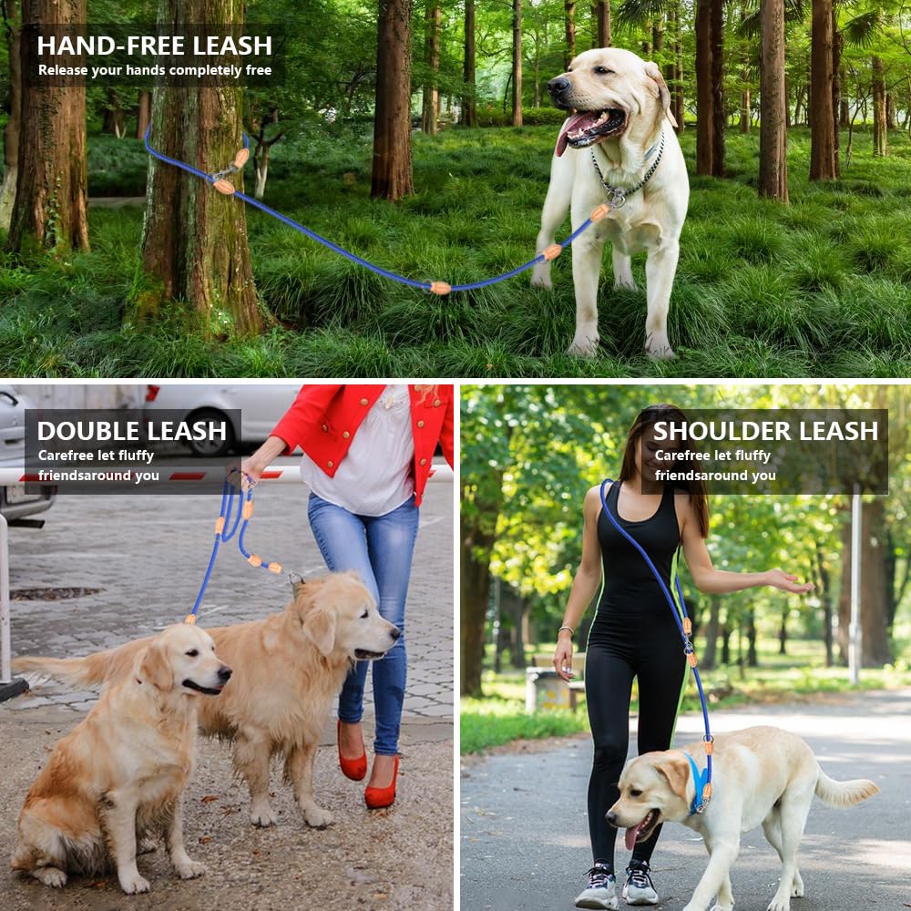 犬用 肩掛けリード ハンズフリー 2頭リード 黒