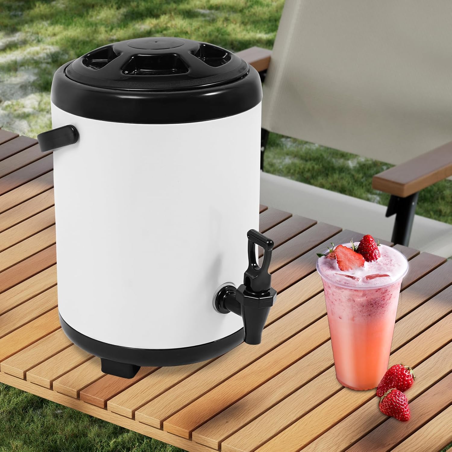 Stainless Steel Beverage Dispenser, Hot Cold Drink Container with Spigot Commercial Coffee Dispenser Insulated Beverage Container with Spout for Coffee, Tea, Juice, Parties (White, 8L)