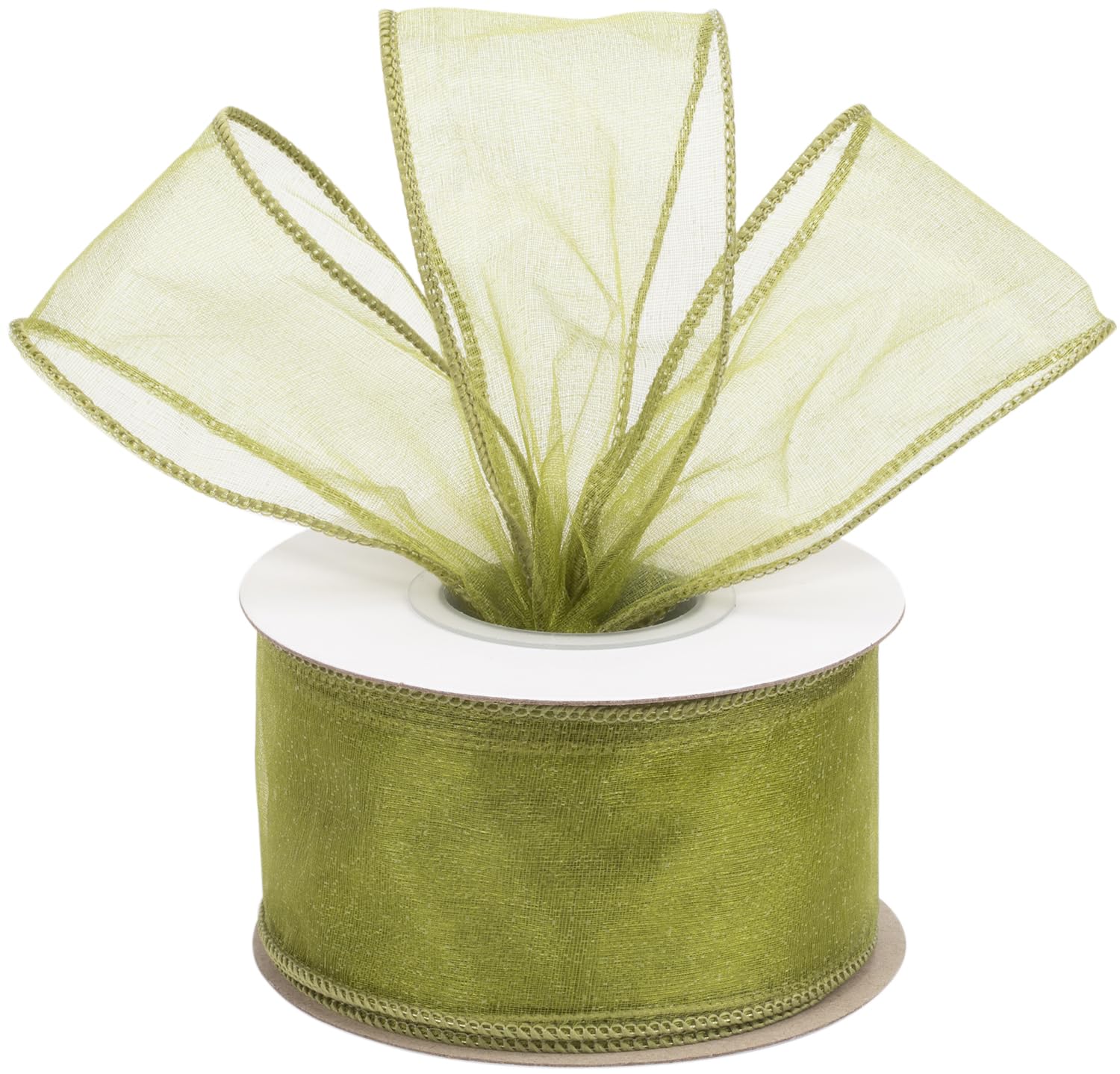Joycrosso 2 Inch Moss Wired Organza Ribbon - 20 Yards Sheer Decorative Ribbon for Gift Wrapping, Wedding Decor, Christmas Tree, Crafts & DIY Projects