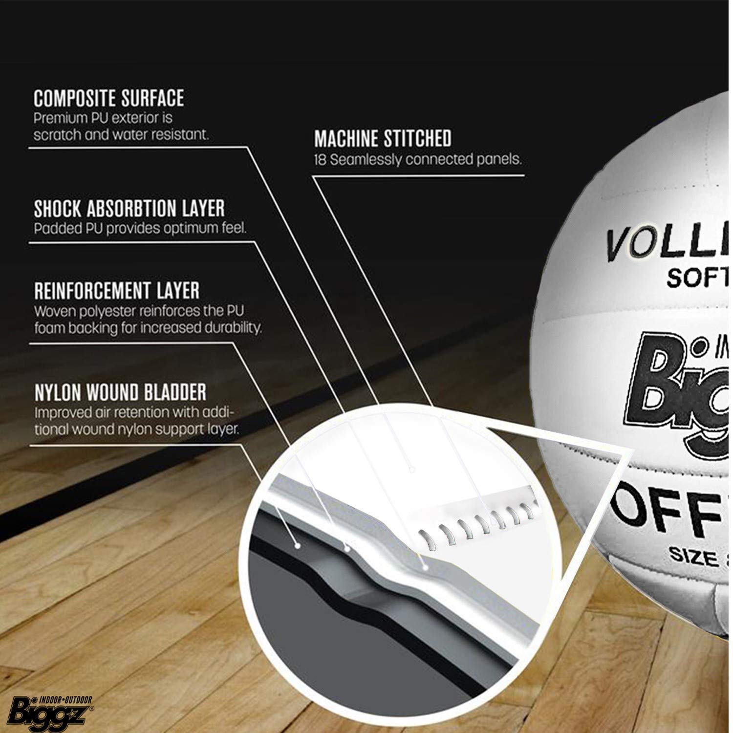 Biggz - Bolas de voleibol (6 unidades, piel suave al tacto, interior/exterior)