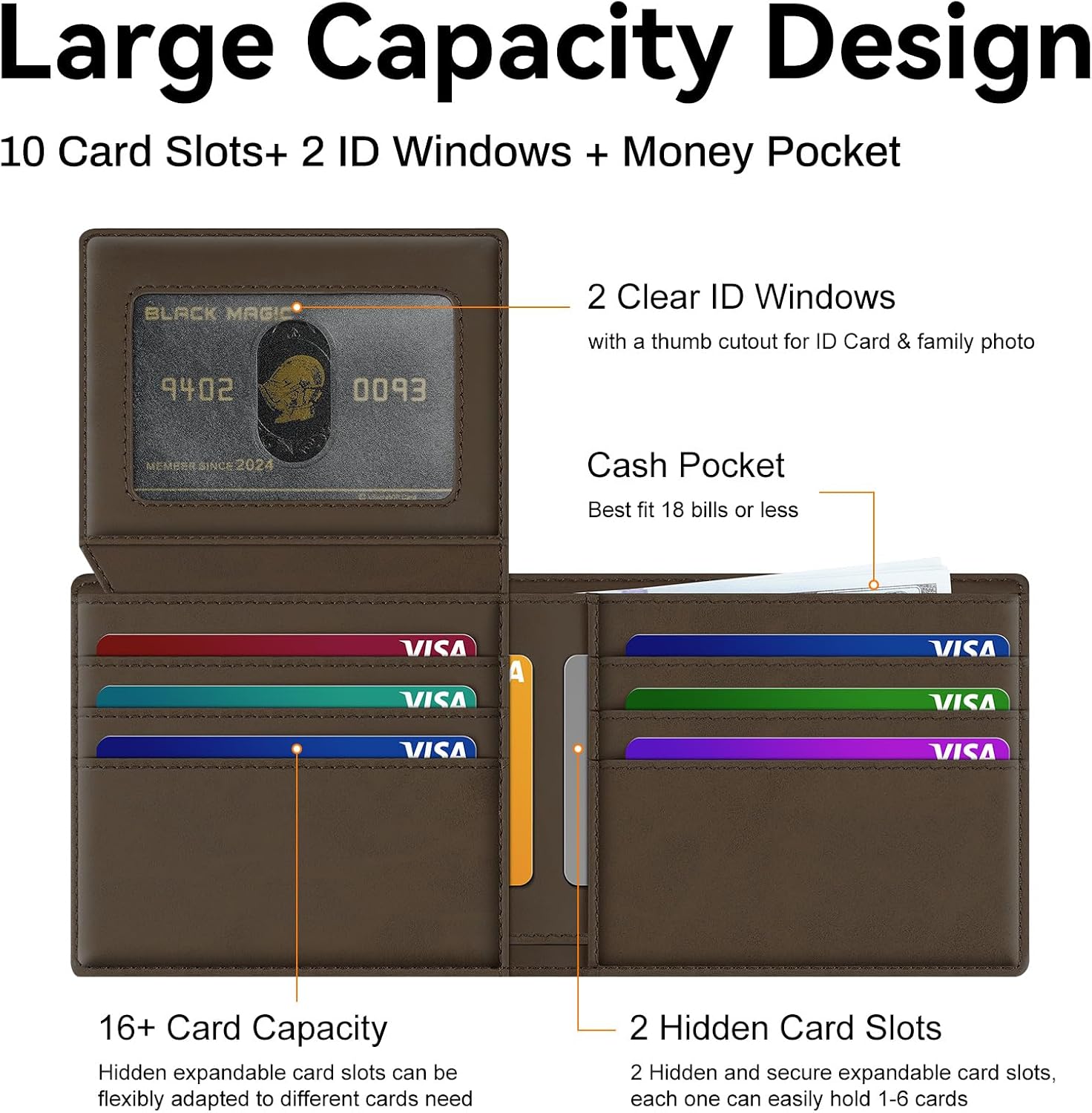 furid Top Grain Leather Wallet Men: RFID Bifold Credit Card Holder image 2