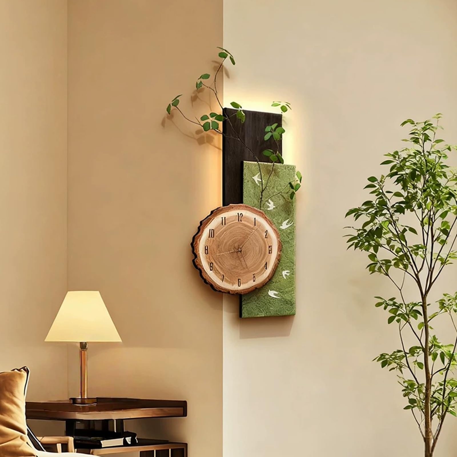 Reloj de Pared Grande para Salón con LED, Reloj 3D Moderno de Madera y Metal, Reloj de Pared Geométrico a Pilas para Cocina Dormitorio Oficina