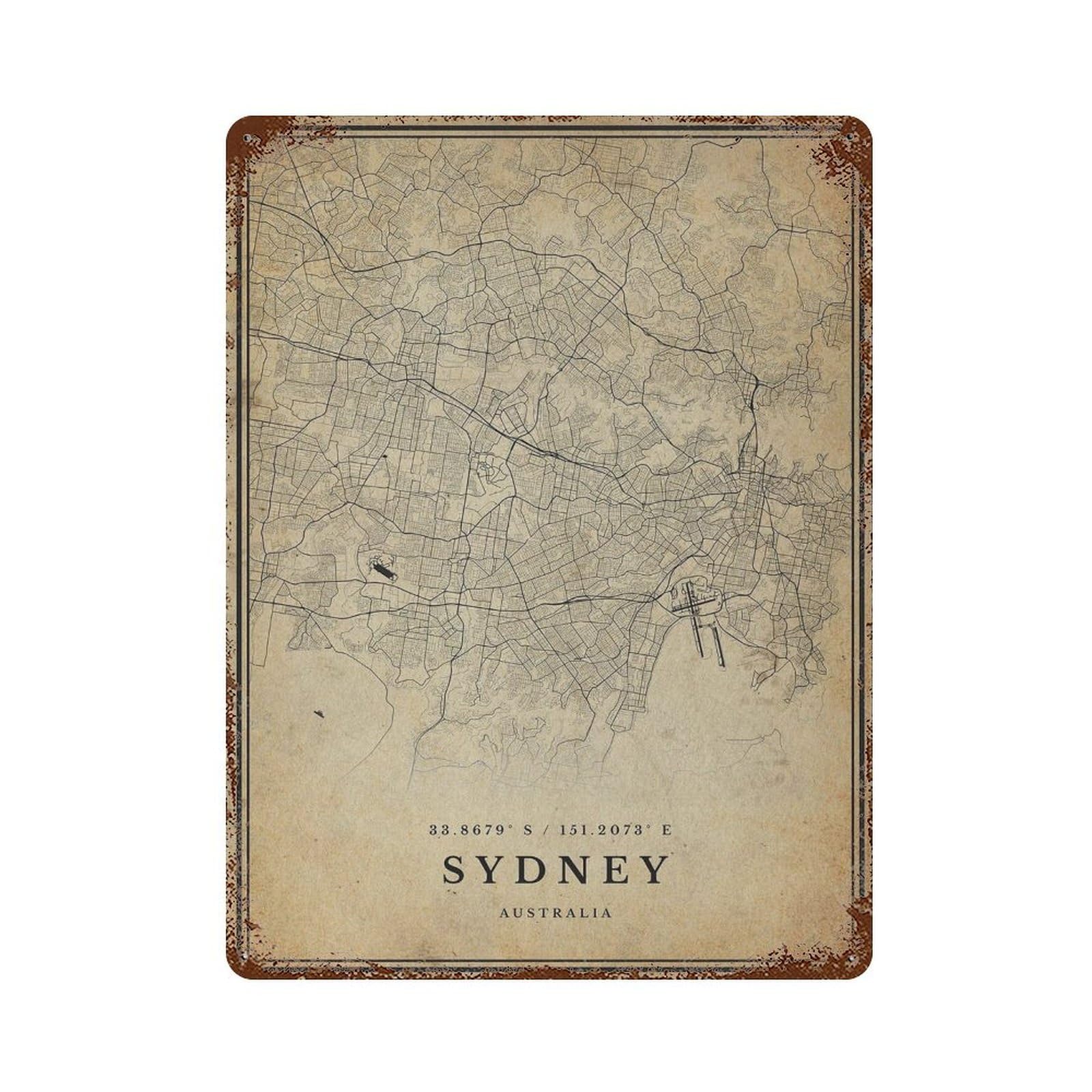 xiaoxiaoshen Sydney Vintage Map Print Wall Decor Art Metal Tin Poster Modern Home Decor Art Home Bar Shop Decorations Vintage Sign 40x30cm
