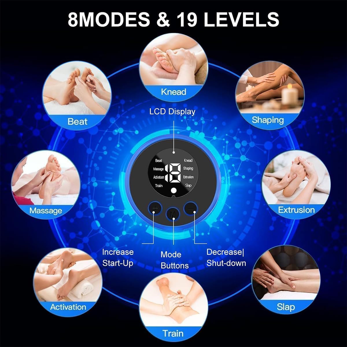 (Combo) Foot And body Massager Pain Relief Wireless Electric EMS Massage Machine,Rechargeable Portable Folding Automatic with 8 Mode19 Intensity for Legs,Body,Hand Therapy (Black) New Model - 2025 - Image 2 thumbnail