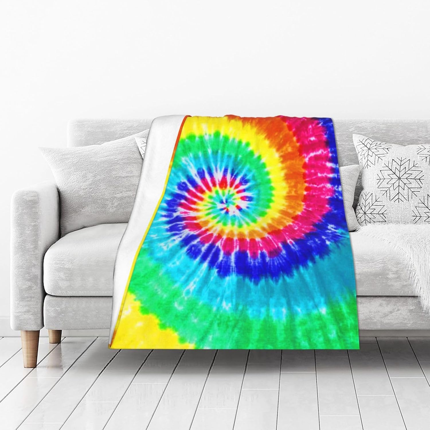 Colorful Tie Dye Fleece Throw Blanket Super Soft Flannel Cozy Washable Lightweight Fuzzy Blanket for Couch Sofa Bed Office Travel Camping Warm Plush Blankets for All Season (50"x40")