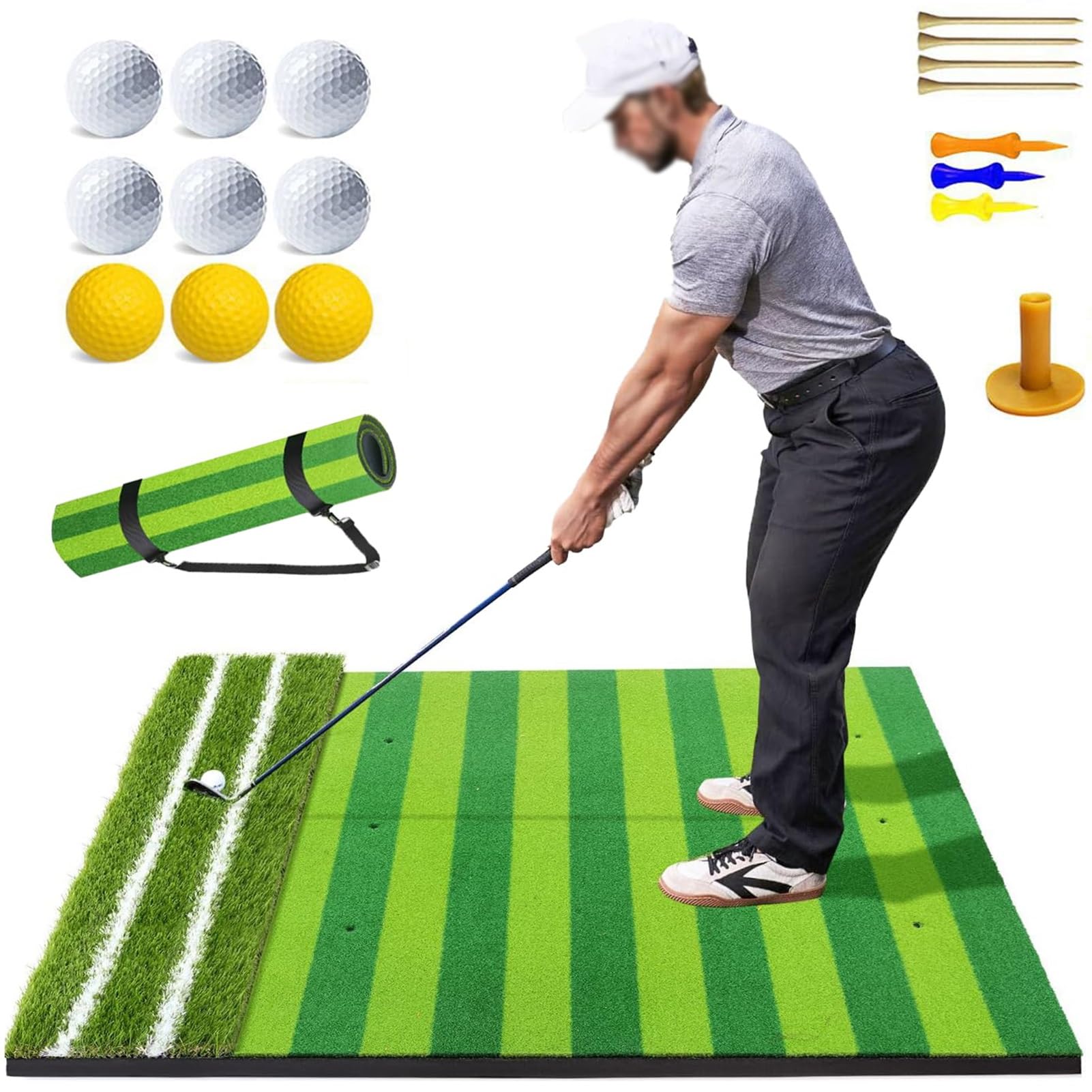 Tapis de golf 1,2x1,5m avec double gazon synthétique pour entraînement intérieur