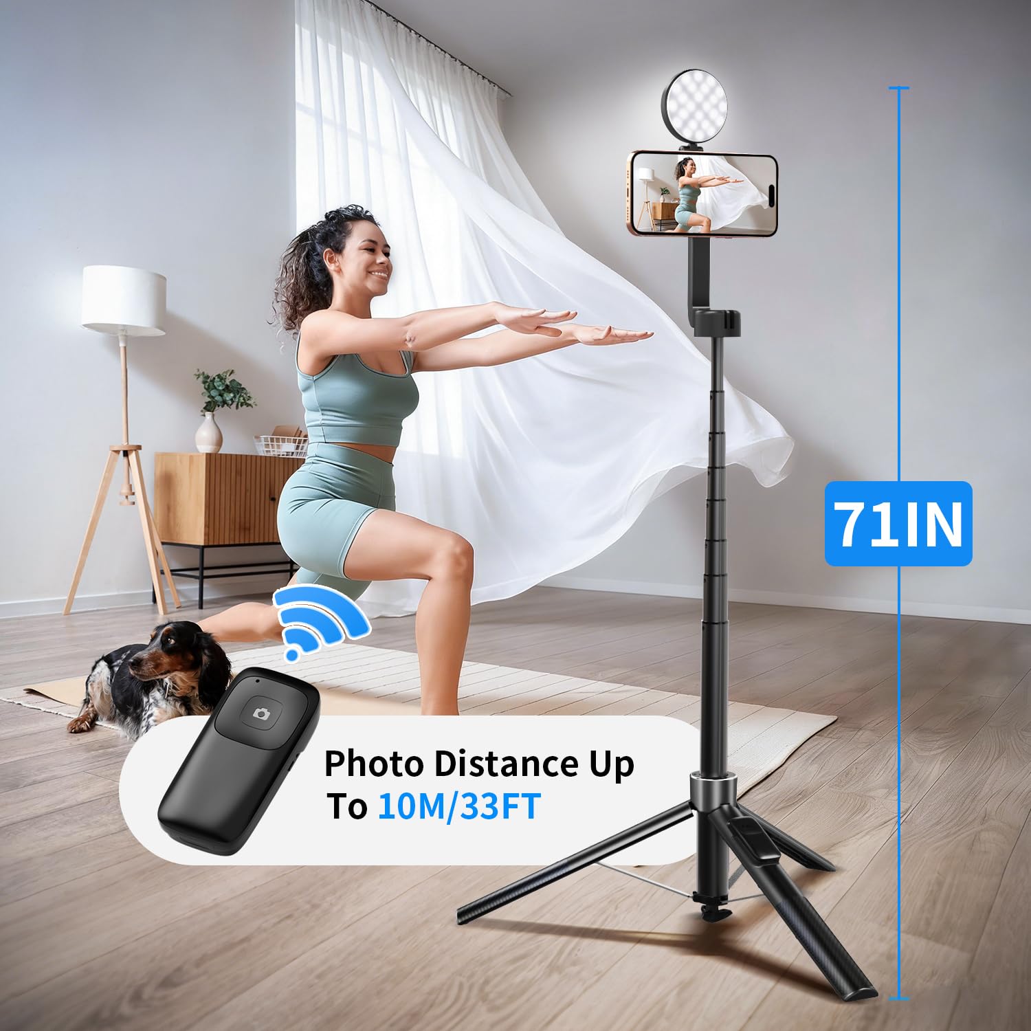 yAyusi Kit vlogging magnetico 3 in 1 per iPhone/Android, kit di avvio per YouTube, treppiede magnetico/microfono/telecomando, selfie stick da 71" con luce per kit essenziale per creatori di contenuti