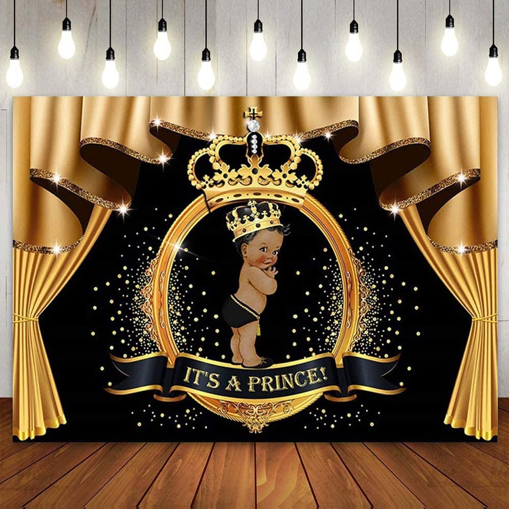 Oro Negro Baby Shower Backdrop Curtain Pography Fondo para Prince Boy Party Glitter Table Cake Banner Poster Po Booth