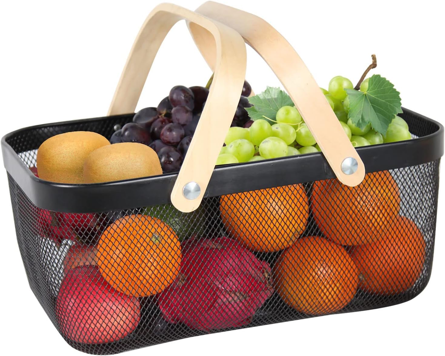 Mesh Garden Harvest Basket Storage Mesh Basket with Wooden Handle Multi