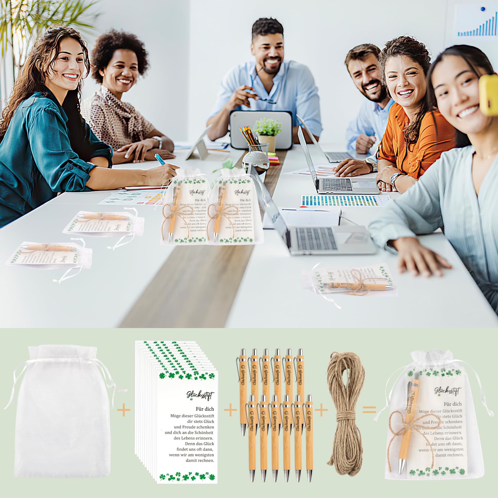 24 Sets Glücksstift Kugelschreiber Holz mit Karte,Abschiedsgeschenk Kollegen,Abschiedsgeschenk Schüler,Dankeschön Geschenke,Kleine Geschenke für Kollegen,Gastgeschenke Geburtstag, Erzieherin Geschenk