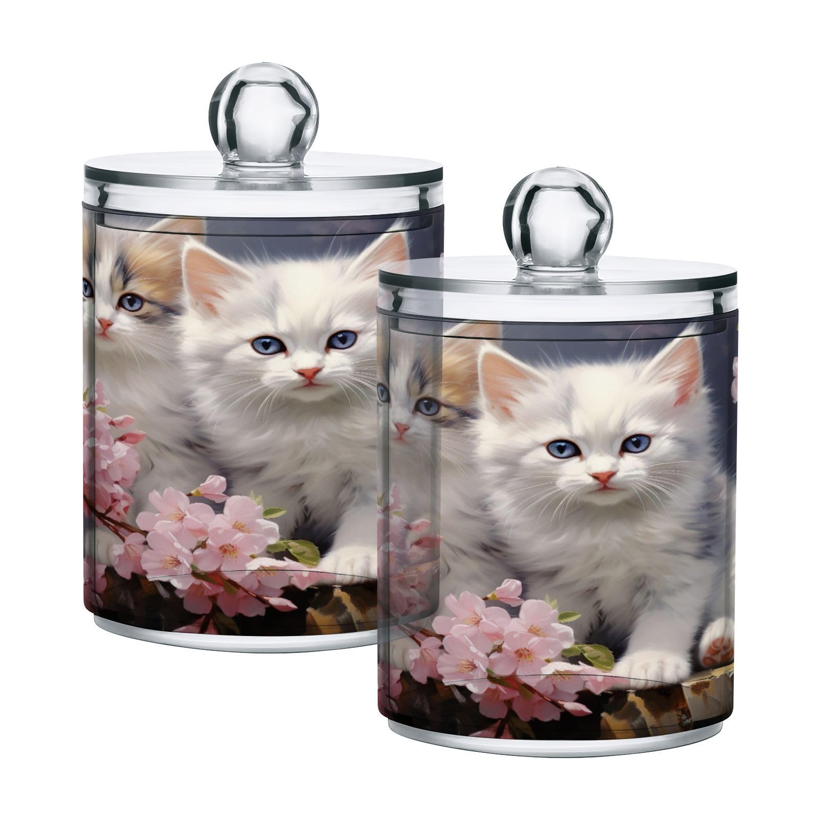 Cute-floral-cats-pattern Restroom Bathroom Organizers with Lid Qtip Holder Dispenser Apothecary Jars Cotton Balls Pads Swabs Holder Jar 4