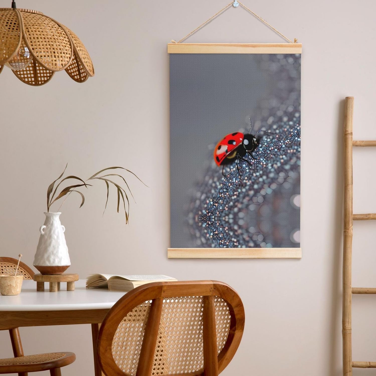 Ladybugs Pattern Infinite Speckled Print Poster Hanger,Hanging Poster, Poster Frame,Wood Poster Hanger, For Wall Hanging