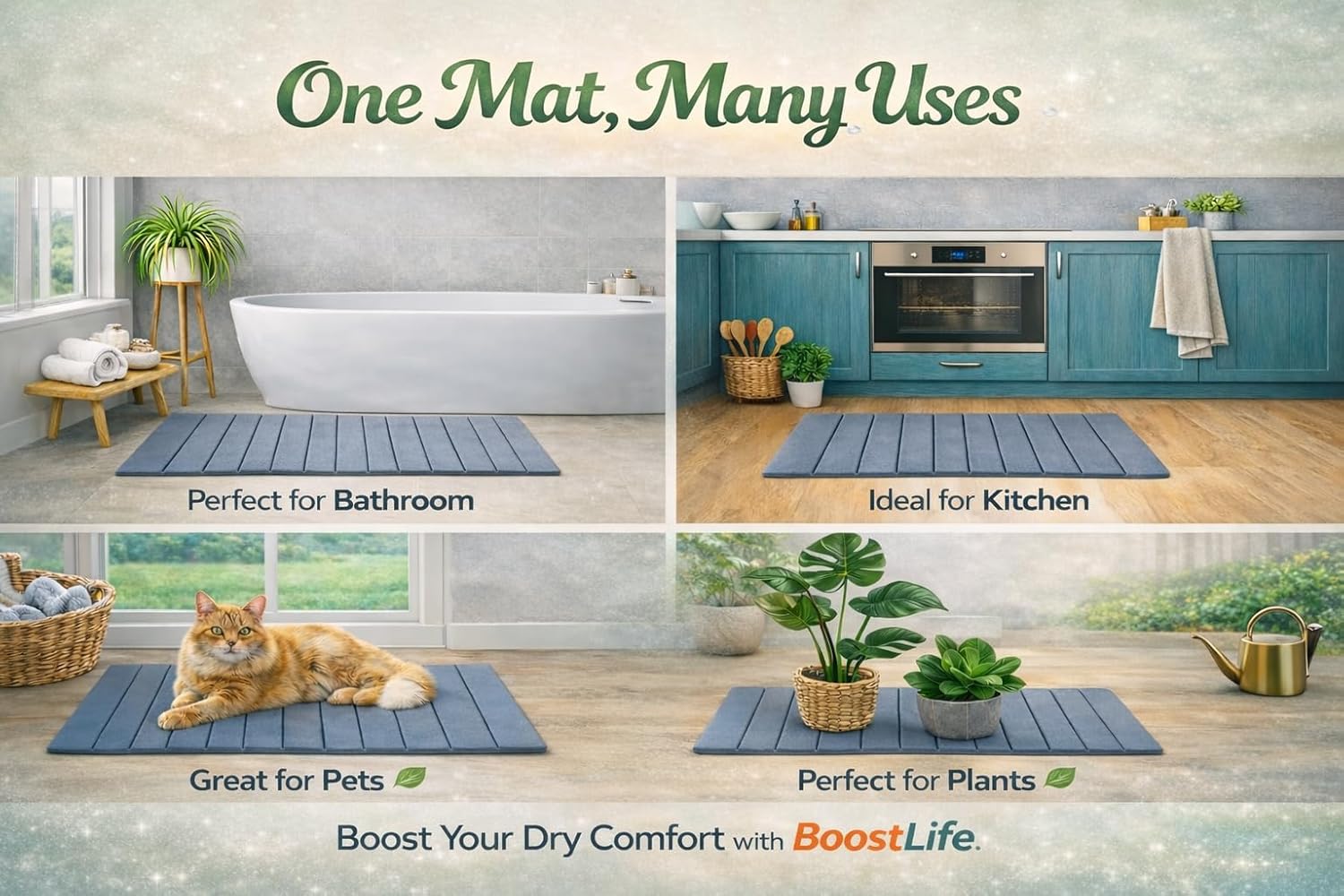 BOOSTLIFE Large Stone Bath Mat, Foldable Diatomaceous Earth Shower Mat – Quick Dry, Super Absorbent, Non-Slip, Easy Clean (Gray, 28" x 17")