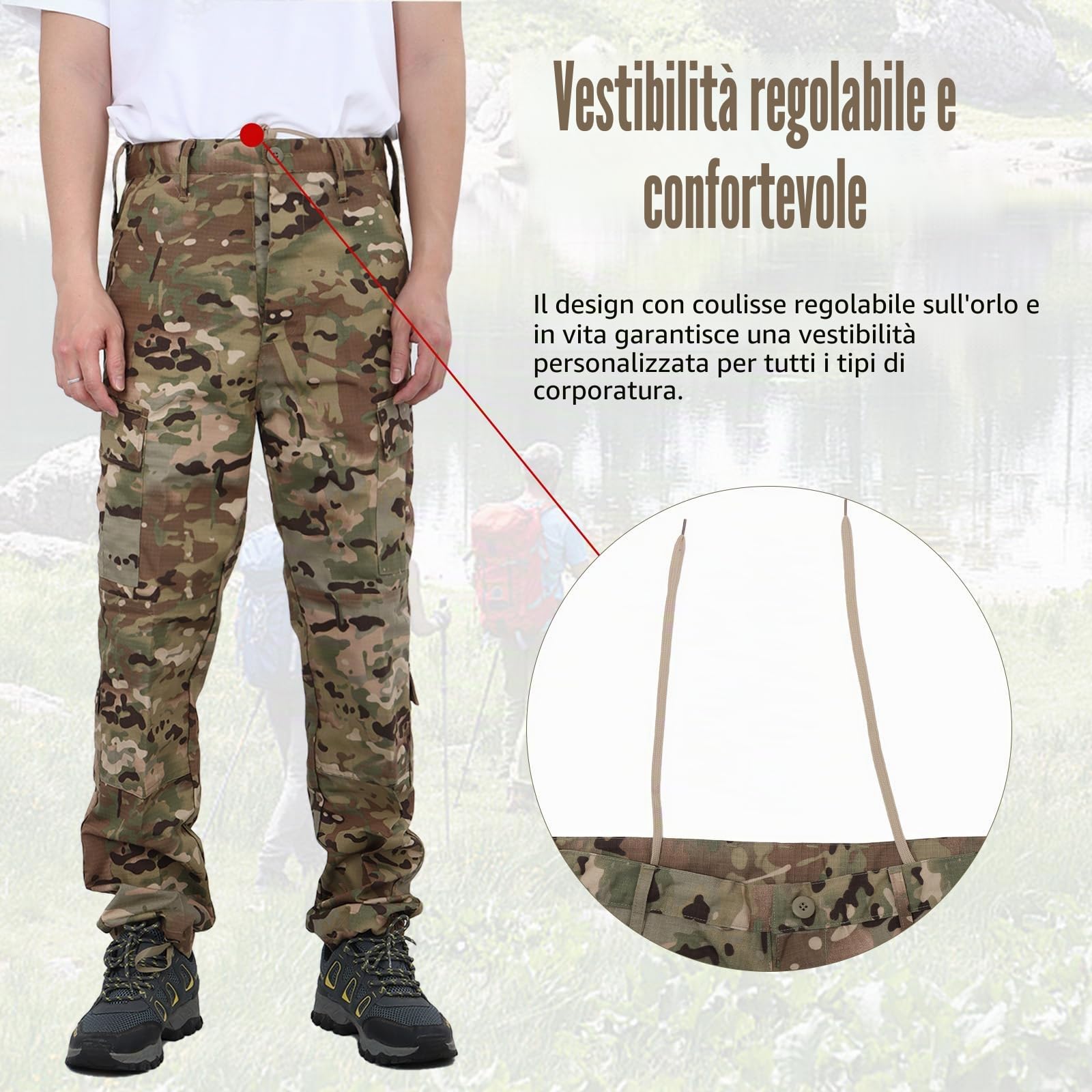 BWBIKE Pantaloni Cargo Tattici Uomo - Mimetico Militare Antistrappo - Pantaloni da Combattimento Impermeabili - Trekking, Caccia, Escursionismo & Uso Quotidiano