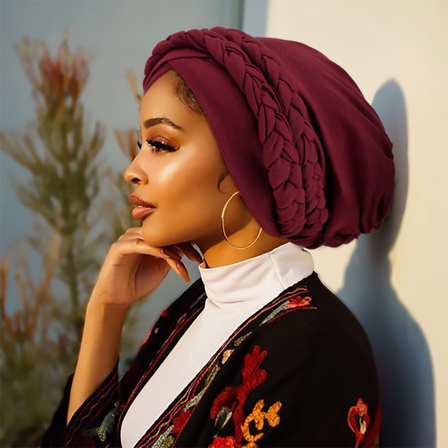 DRESHOW Turbante Africano Doble Preatado Trenzado Envoltura de Cabeza Sombrero Moda Gorro Quimio