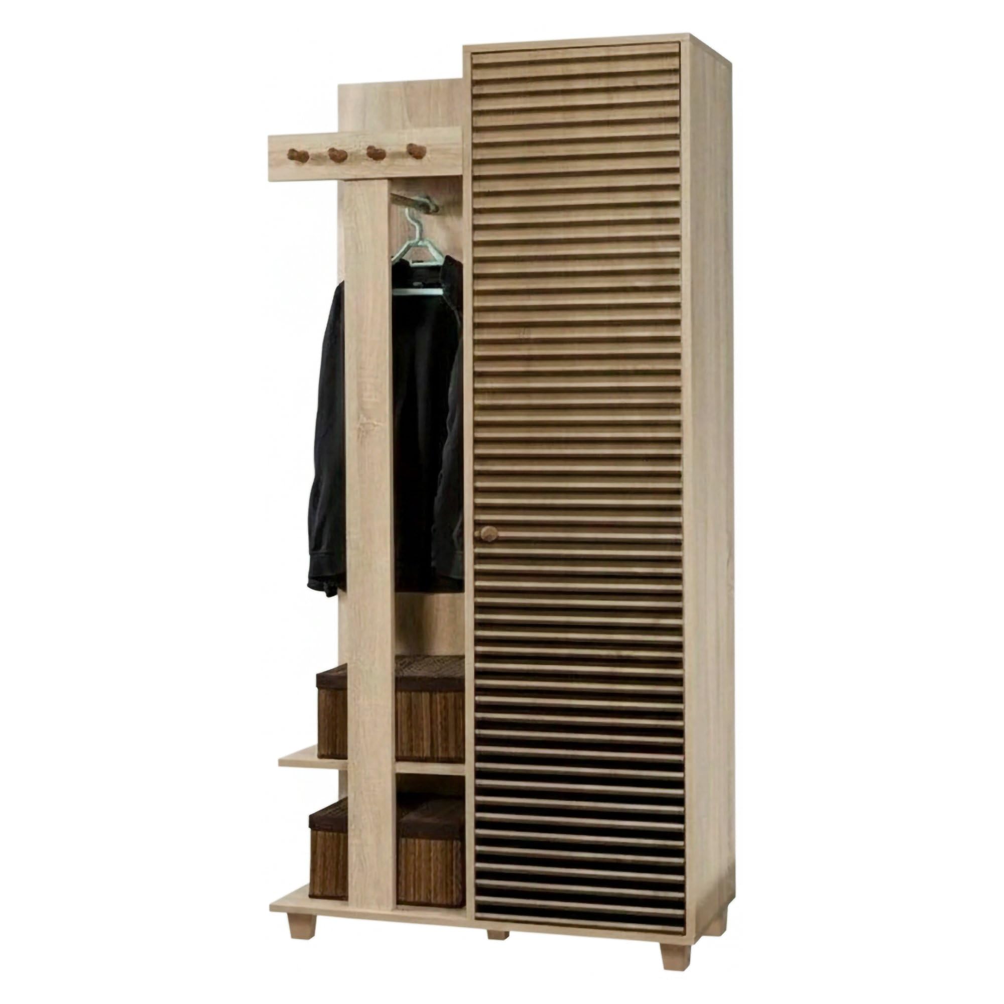 Dmora - Mobile da ingresso Azhaf, Entratina appendiabiti, Composizione per atrio, Consolle portaoggetti multifunzione, 90x36h194 cm, Quercia