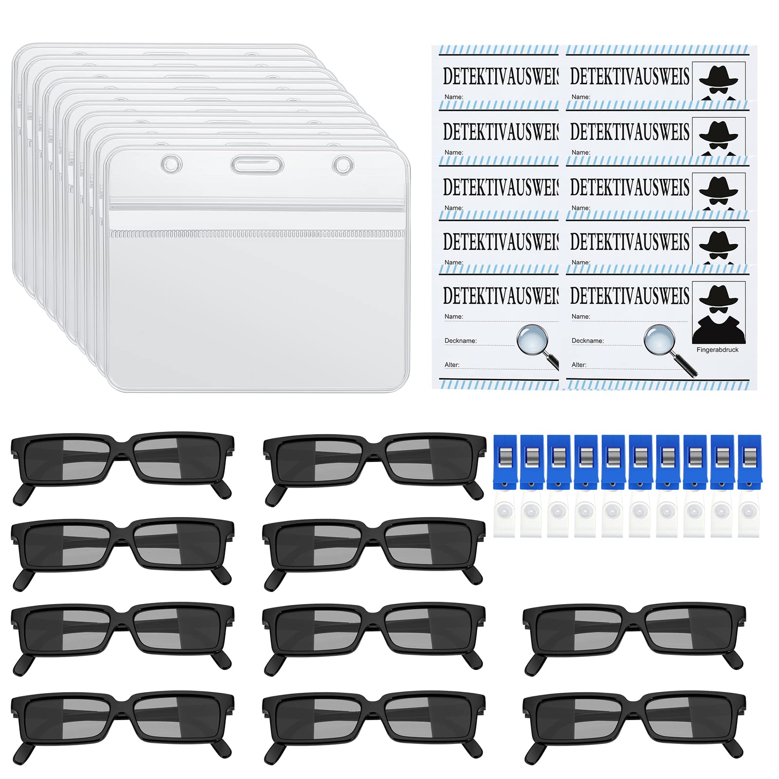 Agentenbrille Detektiv Set 10-teilig - Mit Rückansicht Und 48 Schnurrbärten