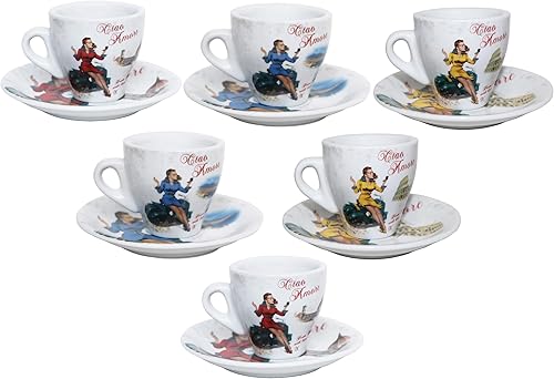 Lorren Home - Tazas y platillos de porcelana para expreso, diseño de escena Vespa, 3 onzas, juego de 6