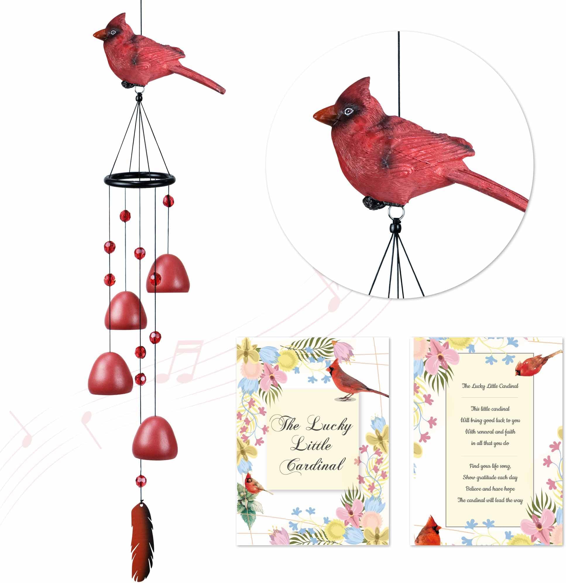 Cardinal Wind Chimes for Outside，Red Bird Wind Chimes Outdoor Decorations, for Mom/Grandma，Garden Patio Backyard Hanging Decor.