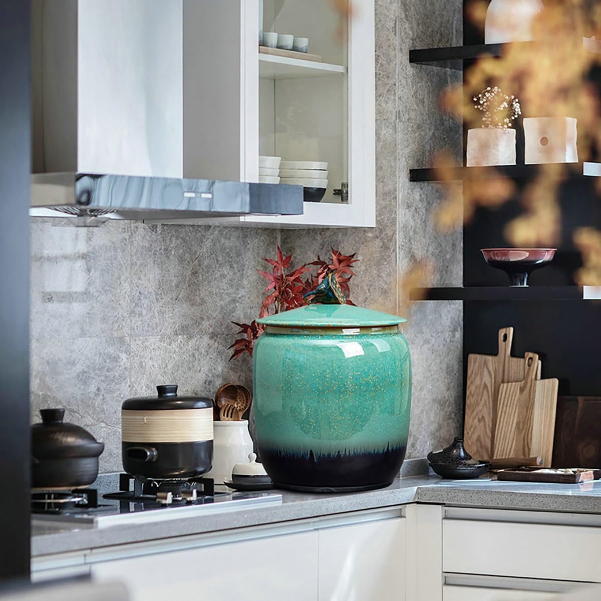 Ceramic Rice Storage Container with Lid, Grain Dispenser for Rice, Soybeans, Corn, Flour, Oatmeal, Durable and Airtight Kitchen Storage Solution