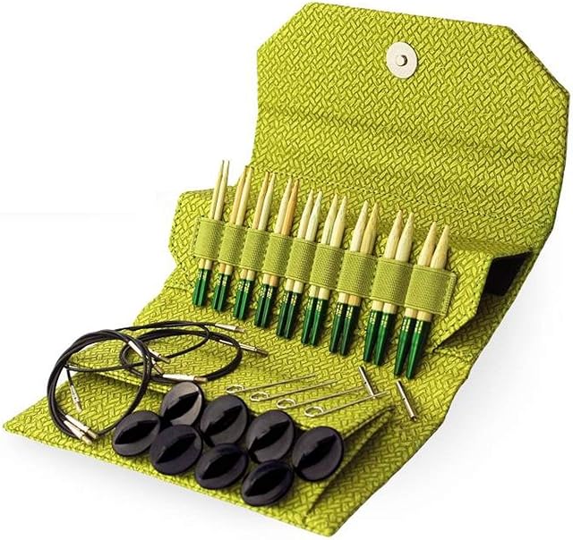 Grove Lykke 3.5 Inch Interchangeable Circular Knitting Needle Set in Green Basketweave Effect Case