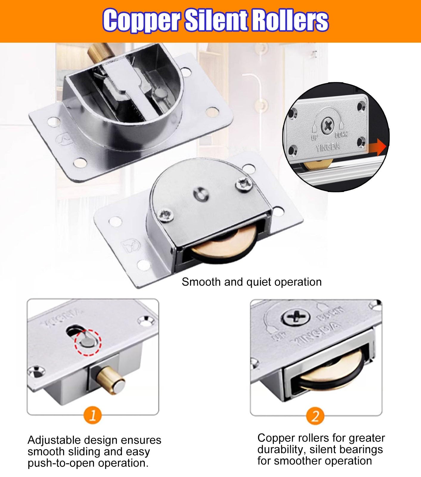 Sistema de riel para puerta corredera de armario, riel oculto de aluminio para puertas de armario y baño con rodillos, kit de herrajes de riel plateado de 8 pies