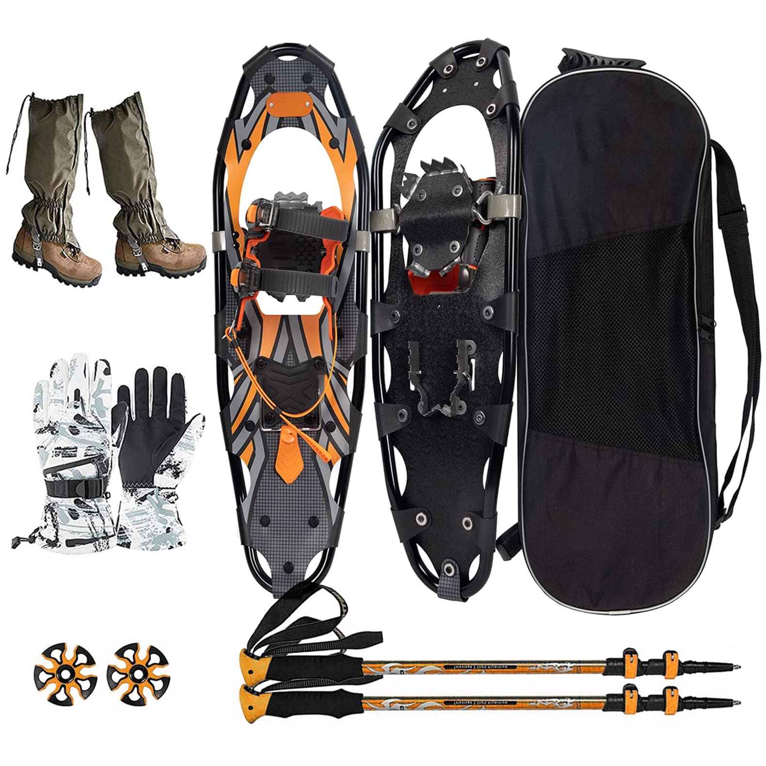 WM&LJP Lightweight Snowshoes Set, 25IN Adjustable Bindings Snow Shoes for Men Women Youth Kids, Aluminum Alloy Terrain Snow Shoes for Beginner Advanced Users