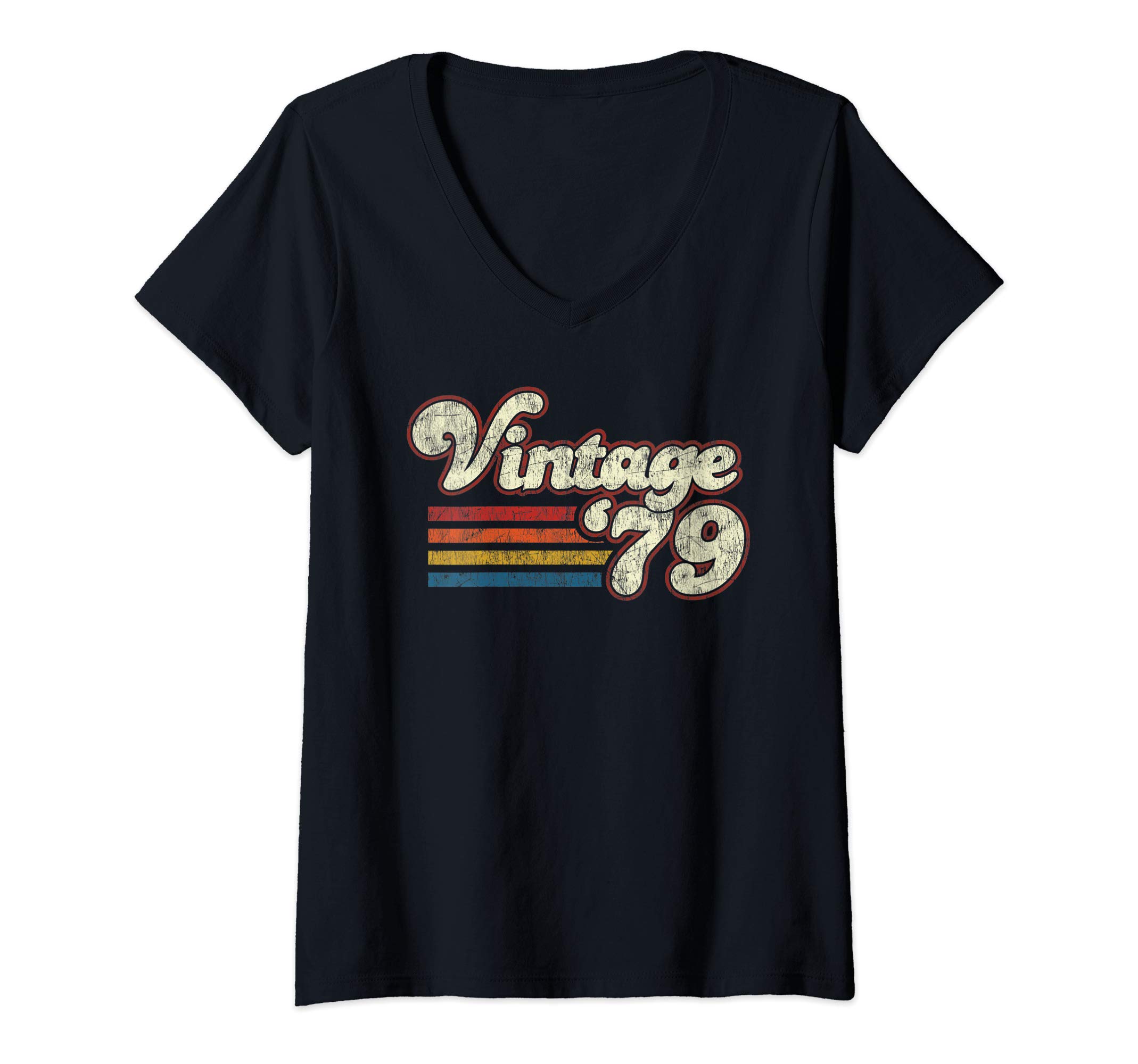 Vintage Retro Birthday TeesWomens Retro Vintage 1979 Birthday V-Neck T-Shirt