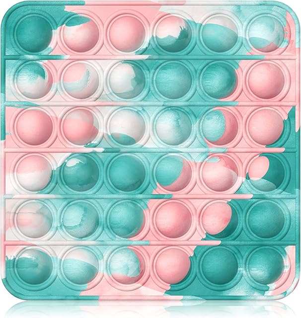 Yefun Push Bubble Sensory Fidget Toy, Fashion Tie-dye Anxiety Relief Toys Needs Silent Classroom (Green Pink-Square)