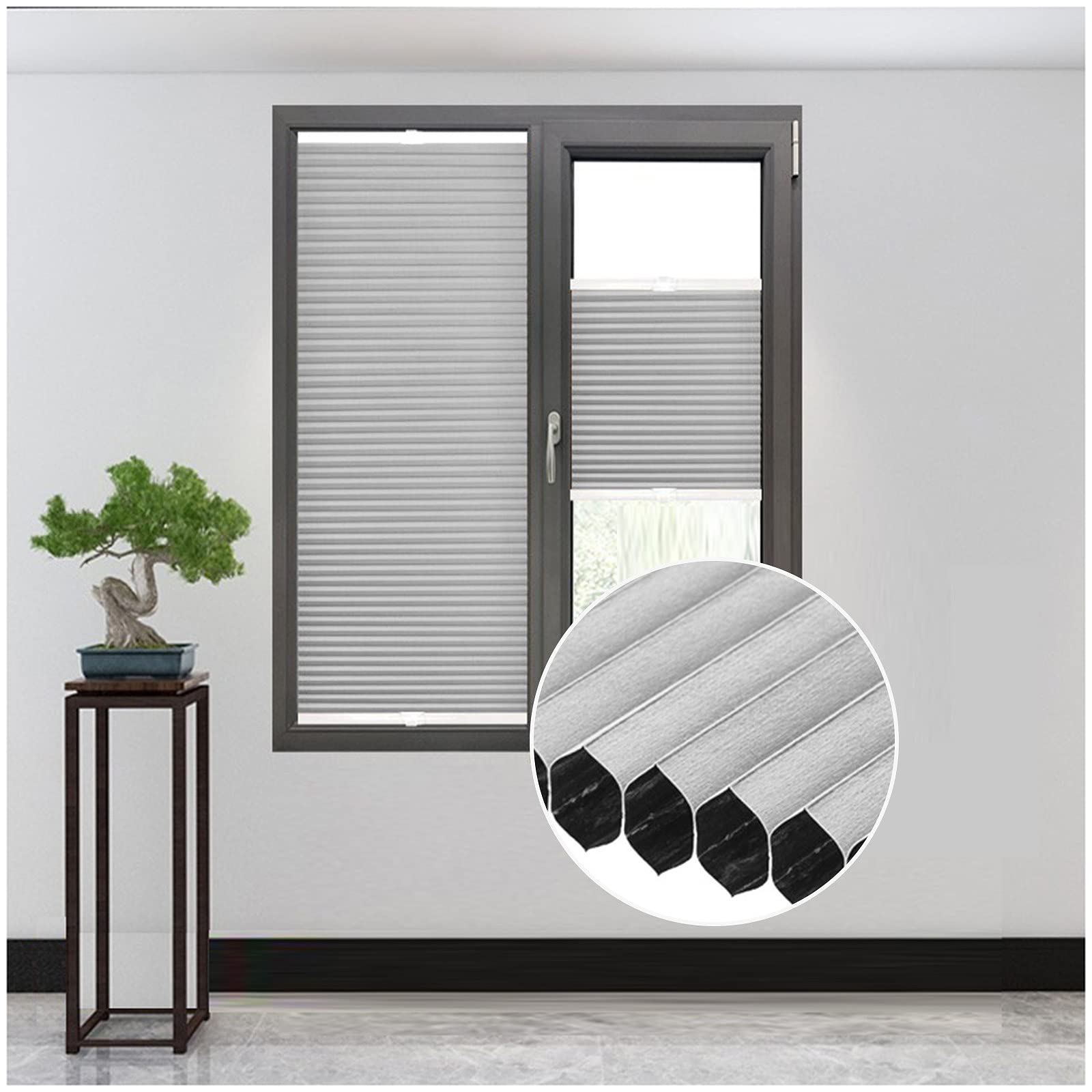 Dlly Grey Top Down Bottom Up Cellular Shades, Cordless Honeycomb Pleated Blinds, Blackout/Thermal Insulated Cellular Blinds, Pleated Window Roller Shades,-70X200cm/27.6 * 78.7In