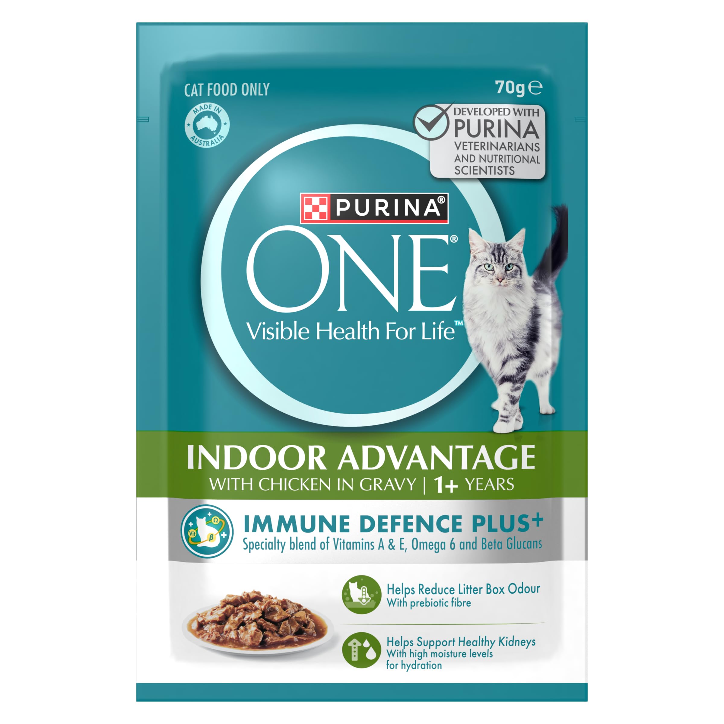 PURINA ONE Adult Wet Cat Food Indoor Chicken in Gravy Pouch 12x70g