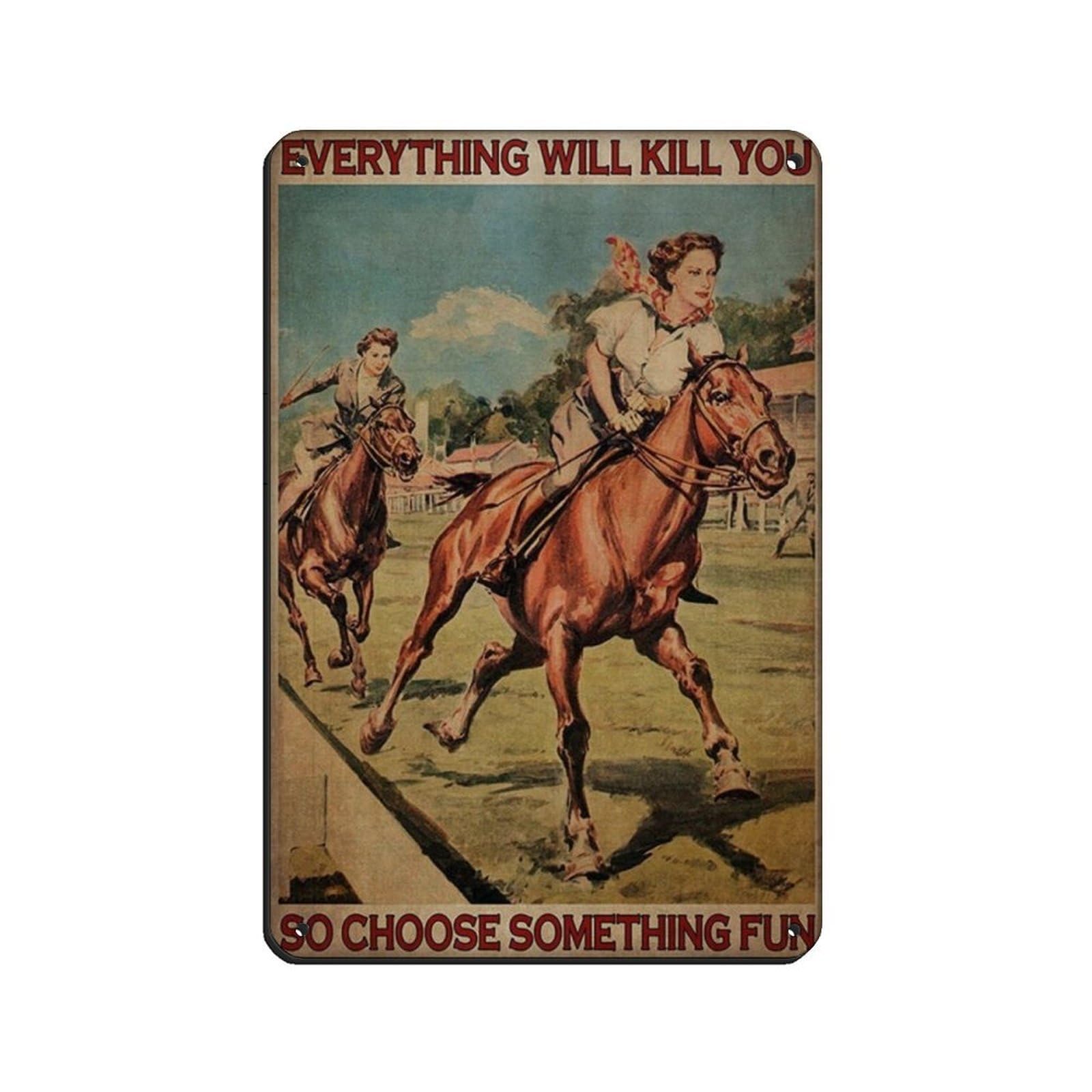 Cowgirls Horse Racing,Girl Horse Poster Retro Poster Metal Tin Sign Chic Art Retro Iron Painting Bar People Cave Cafe Family Garage Poster Wall Decoration 8x12inch(20x30cm)