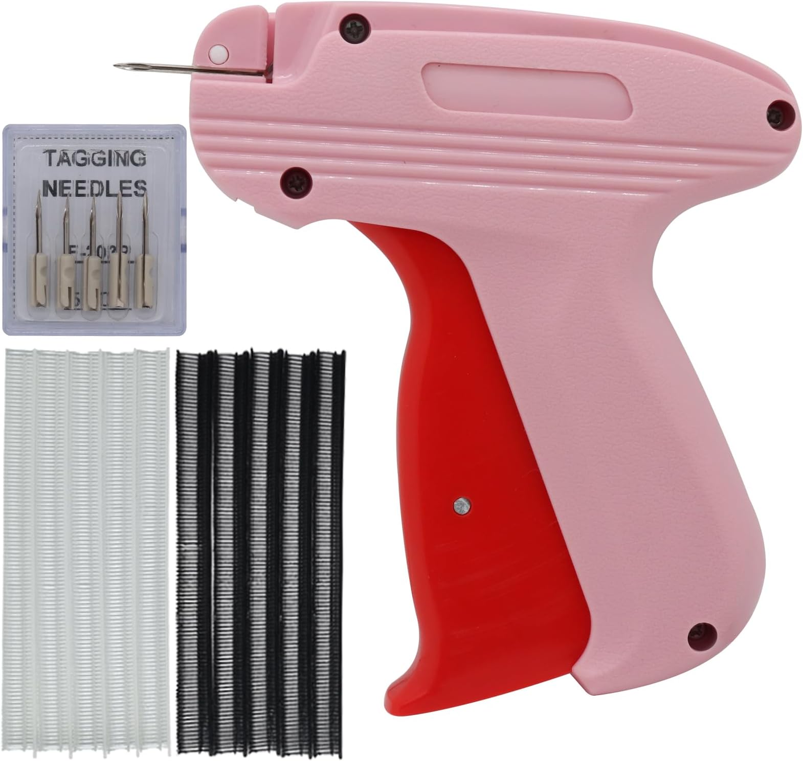 Quick Clothing Fixer, Mini Stitch Gun for Clothes, Mini Tagging Gun, Hemming Sewing Tool Kit with 6 Needles,500 Black & 500 White 5mm Mini Fasteners (Pink)