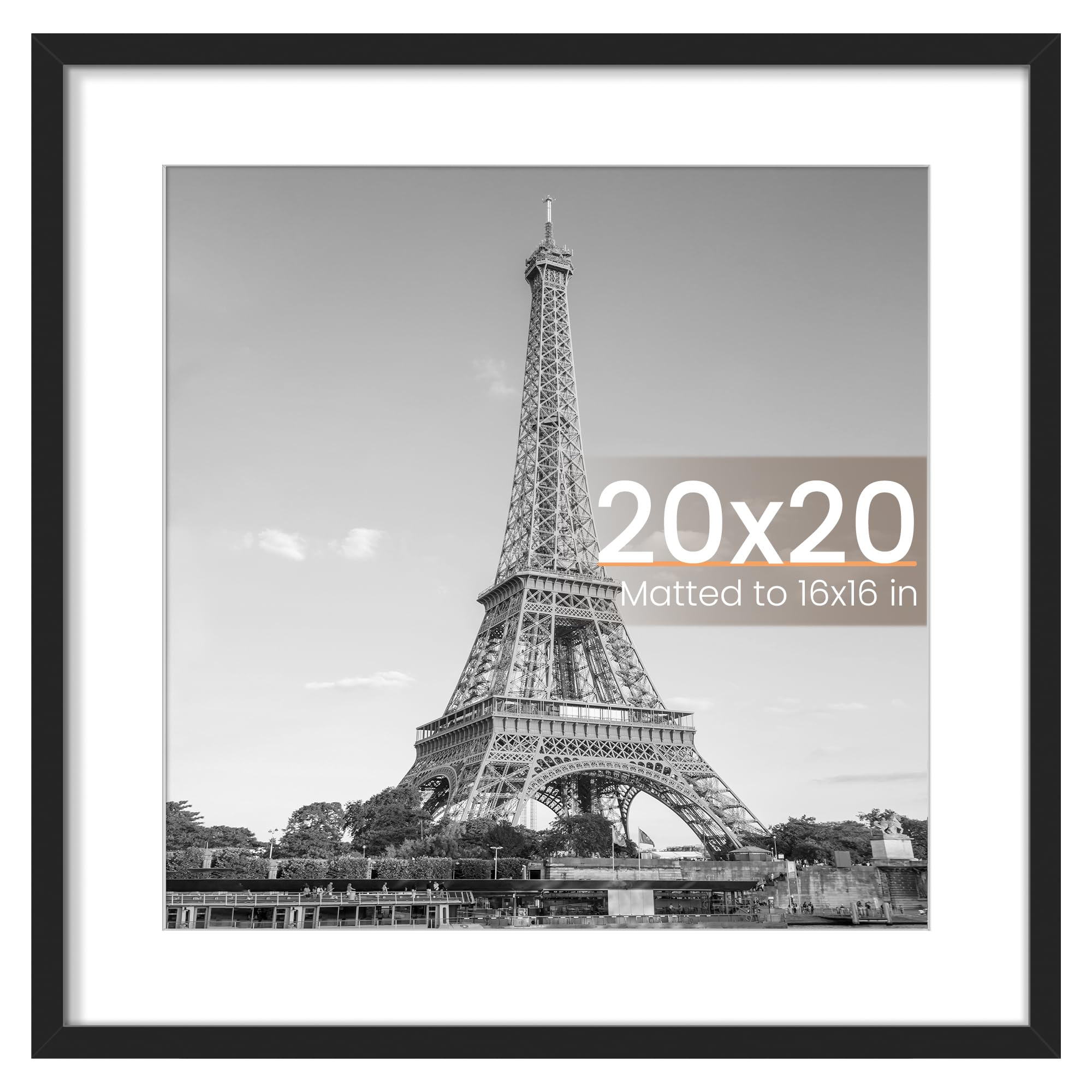 upsimples 20x20 Picture Frame, Display Pictures 16x16 with Mat or 20 x 20 Without, Wall Hanging Puzzle Frames, Black, 1 Pack