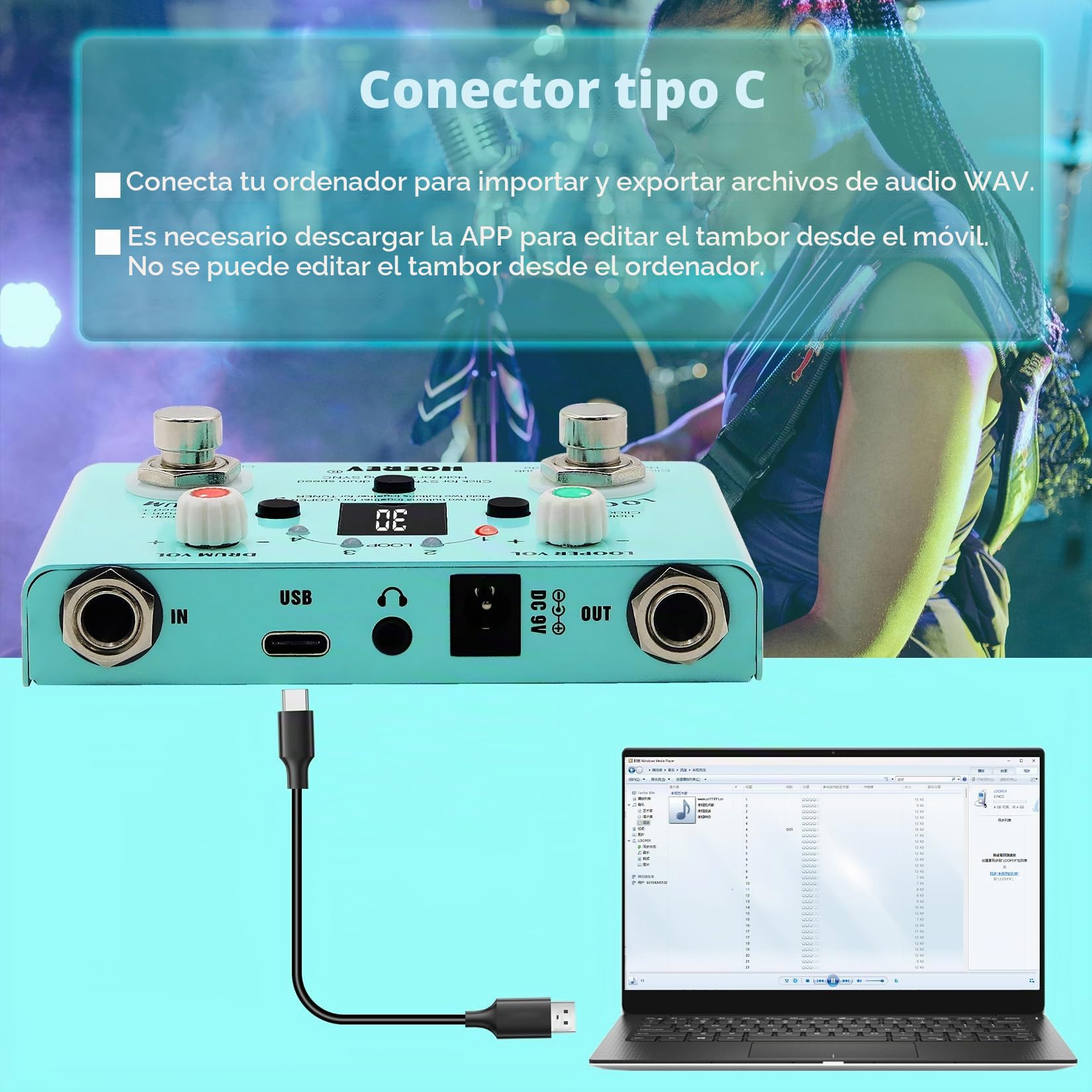 Hoerev Pedal de guitarra para estación de trabajo de audio con efecto sintonizador de tambor