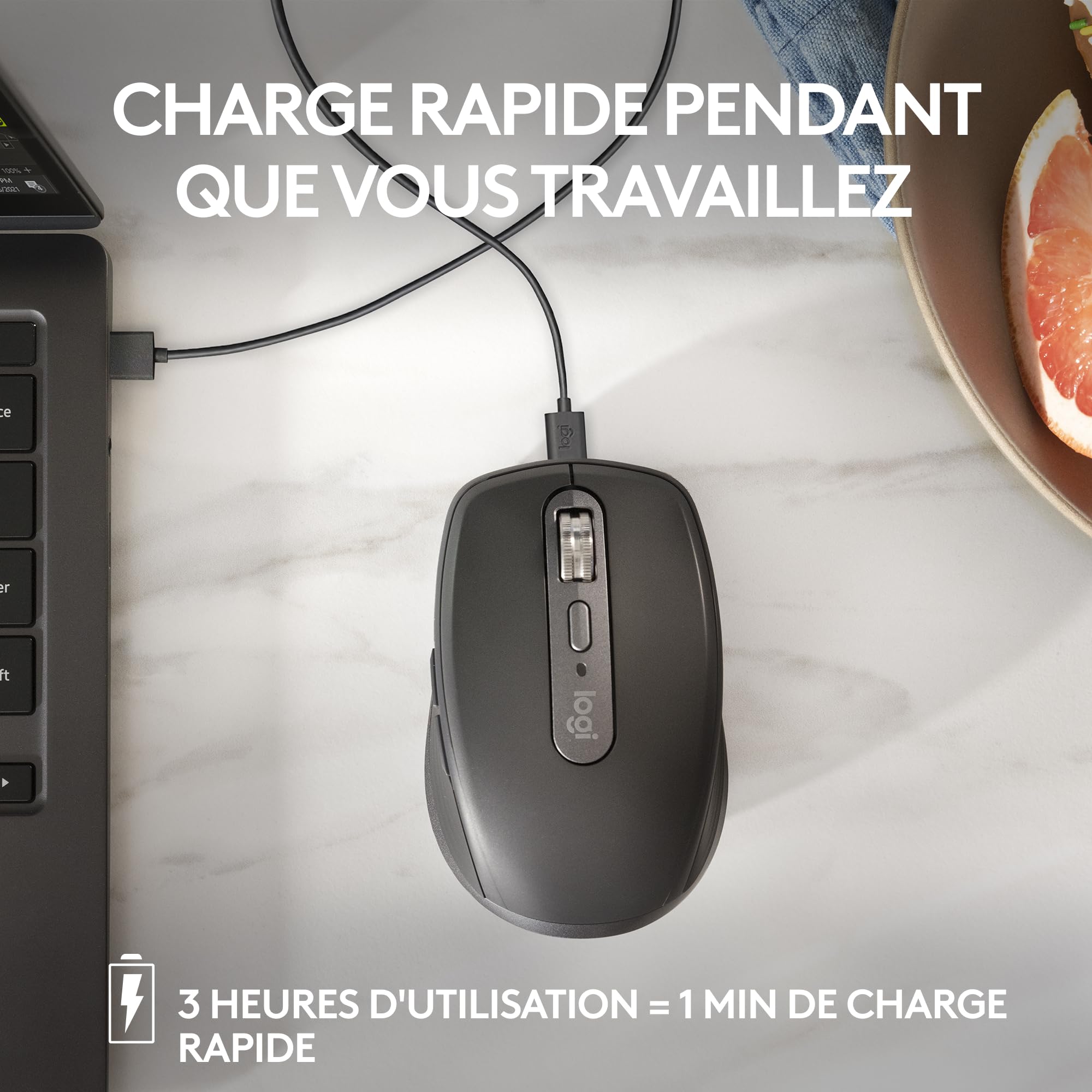 Logitech MX Anywhere 3S Souris Sans Fil Silencieuse, 8K DPI, USB-C, Bluetooth, Graphite