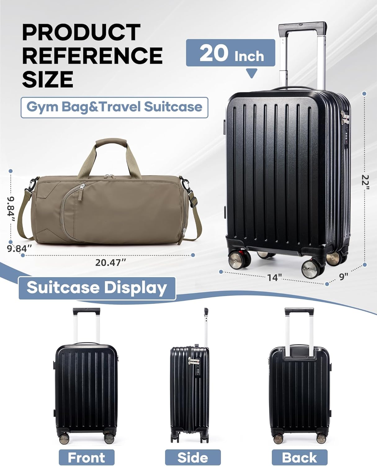 Carry On Luggage 22x14x9 Airline Approved With Vacuum Compression/Pump,20" Luggage Sets 4 Piece Carry On Suitcases With Wheels/Lock,Travel Essentials Waterproof Travel Bag