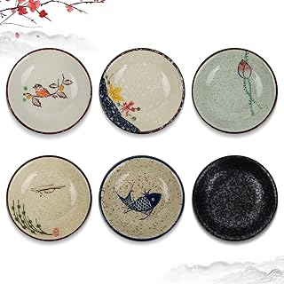 clothmile 4 Inch 6 Pieces Japanese Retro Ceramic Dipping Bowls Japanese Style Side Dishes Sauce Dishes Asian Chinese Side Dishes Dishes for Sushi,Sauce,Snack Pinch Bowls for Kitchen Prep