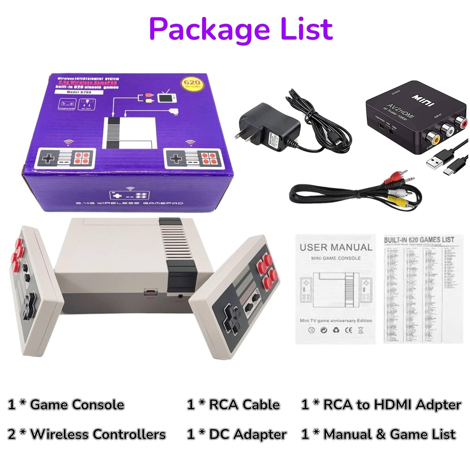 Classic Mini Edition Retro Game Console, Plug and Play palmare sistema di gioco con doppio controller wireless, uscita AV e HDMI.