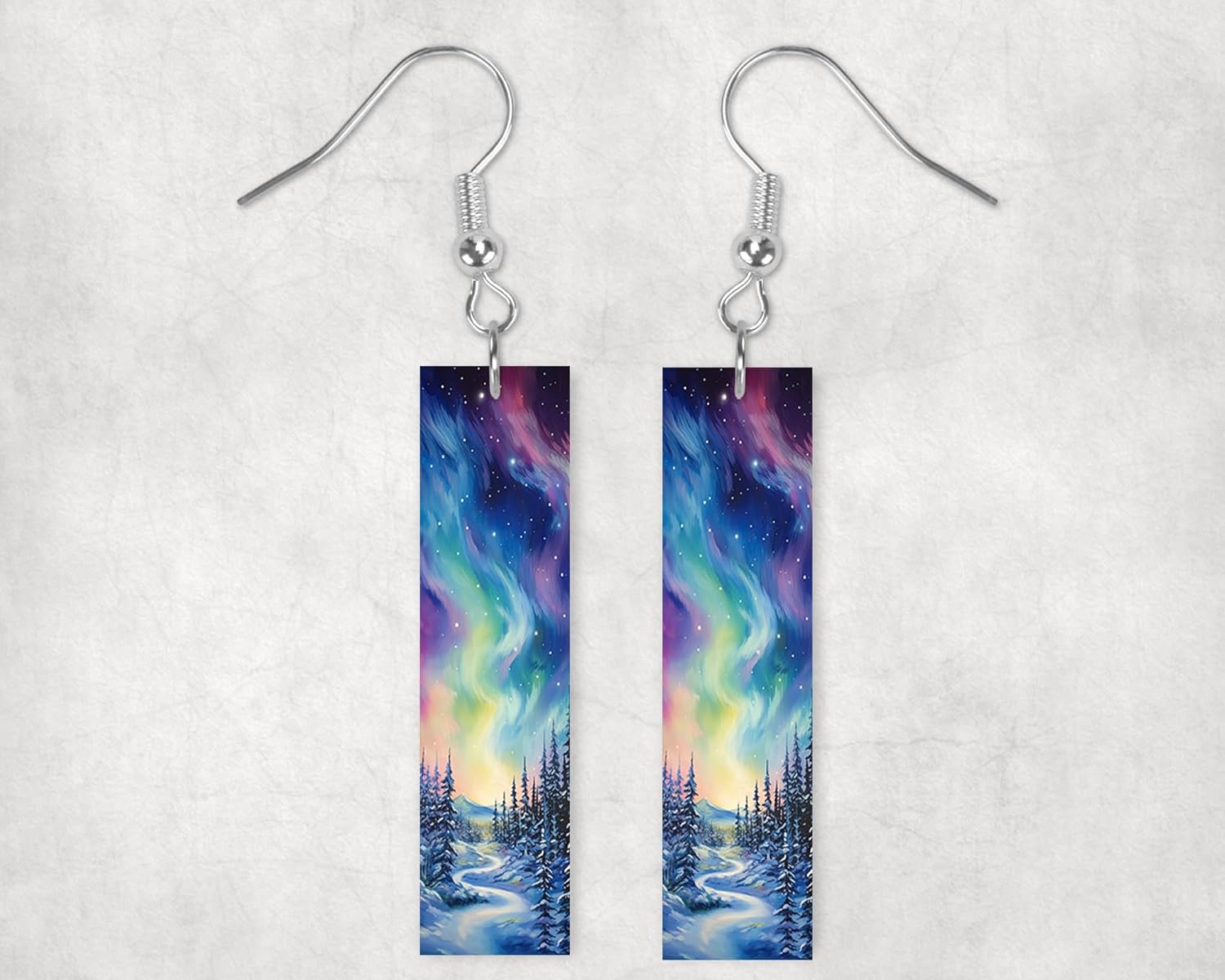 Earrings, Colorful Wood Bar Handmade Jewelry Wood Earrings Light Weight Printed Image Dangle Earring - Image 4