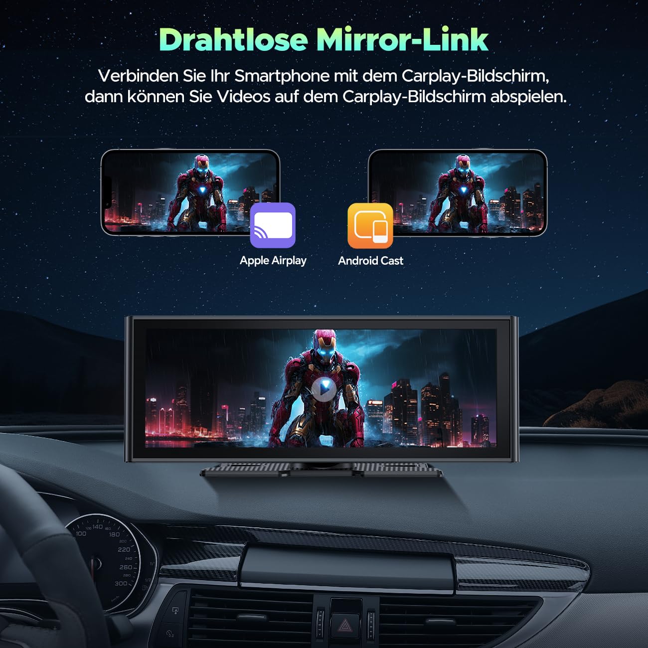 Autoradio Portatile con A-pple Carplay Android Auto con Dash Cam Anteriore Posteriore 4K+1080P, Wireless Autoradio 9,26 Pollici Touchscreen, Car Audio Radio con Mirror Link/Bluetooth 5.0/FM/AUX/64G TF