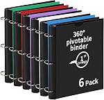 360° Pivotable 3 Ring Binder, Upgraded Foldable Binders 1 inch 12 Pack, Thin Small Three Ring Binder Fits 8.5" x 11", for Home, School and Office- Black, Purple, Pink, Blue, Green, Red