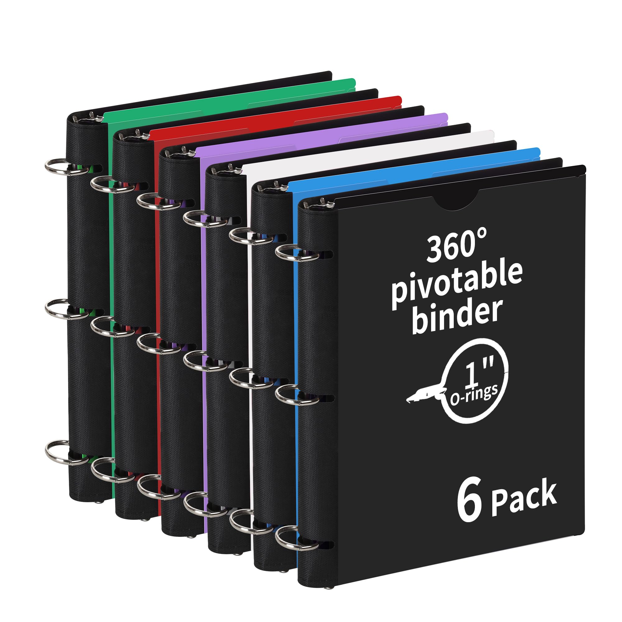 360° schwenkbarer 3-Ringordner, verbesserte faltbare Ordner, 2,5 cm, 6 Stück, dünn, klein, 3-Ringbuch, passend für 21,6 x 27,9 cm, für Zuhause, Schule und Büro, Ordner, 6 verschiedene Farben