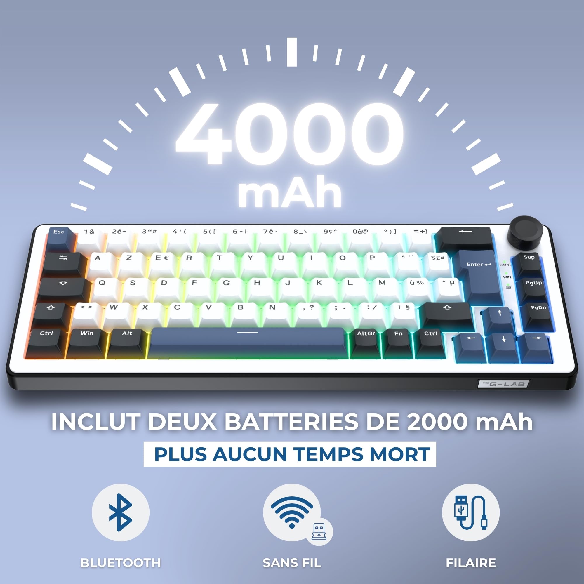 The G-Lab Keyz Elite 200 BW - Tastiera Gamer senza fili meccanica | Formato 65%, Interruttore Hot Swap Prelubrificato, 100% Custom, AZERTY FR